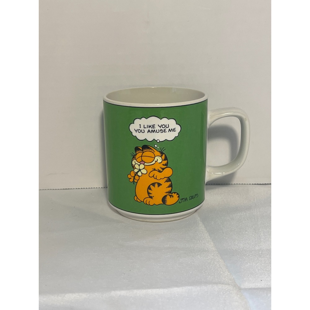 Vintage Garfield Mug I Like You You Amuse Me Green‎ Ceramic Coffee Cup Jim Davis